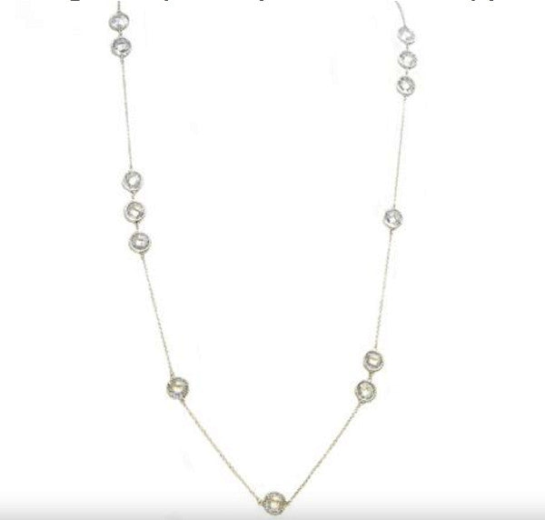 EMF Protection Jewelry - NE-3776 HEM - Gold Chain Long Necklace with Clear Cubic Zirconia Stations
