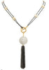 New Product - Round Cubic Zirconia Pave Tassel Necklace Gun Metal 36"