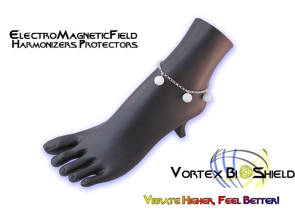 New Product - WHITE Globe Italian Silver Anklet Quantum BioShield Quantum Protector